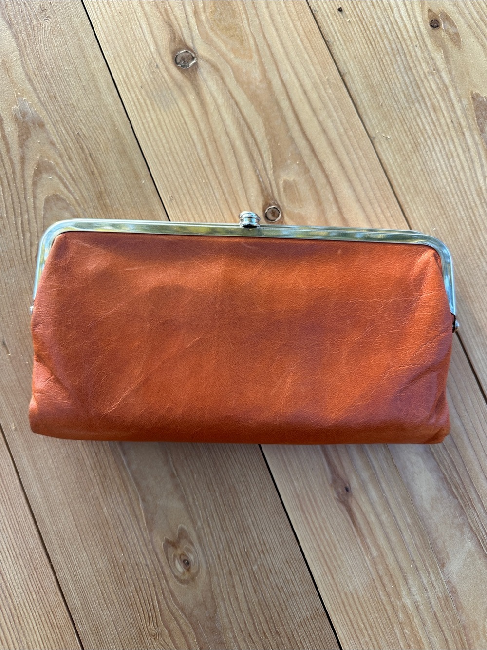 HOBO Lauren Clutch Wallet Leather Frame Orange & Brown